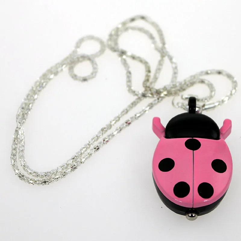 Free Drop Shipping Elegant Hot Popular Fashion Colorful Ladybug Fob Clock Necklace Pocket Pendant Dress Quartz Watch GL02