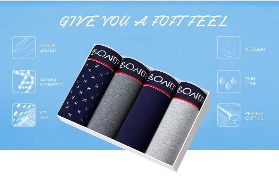 4 Stück Boxershorts Herrenslips Homme Unterhosen Boxershorts Unterwäsche für Männer Baumwolle Herren-Paar Sexy Set Calecon Lot Soft Box