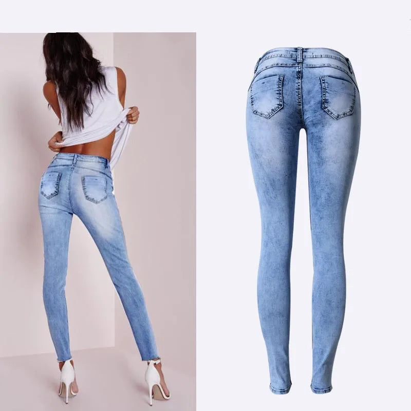 Sommer Stil Low Waist Hellblau Patchwork Skinny Tights Damen Bleistift Jeans Hoher Stretch Sexy Push Up Denim Damen Fashion Jeans