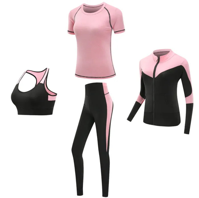 Schnell trocknende Damen Sportbekleidung Yoga-Set Fitnessstudio Yoga-Kleidung Anzugsets Mantel+BH+T-Shirt+Leggings 2019 Workout Laufen Training