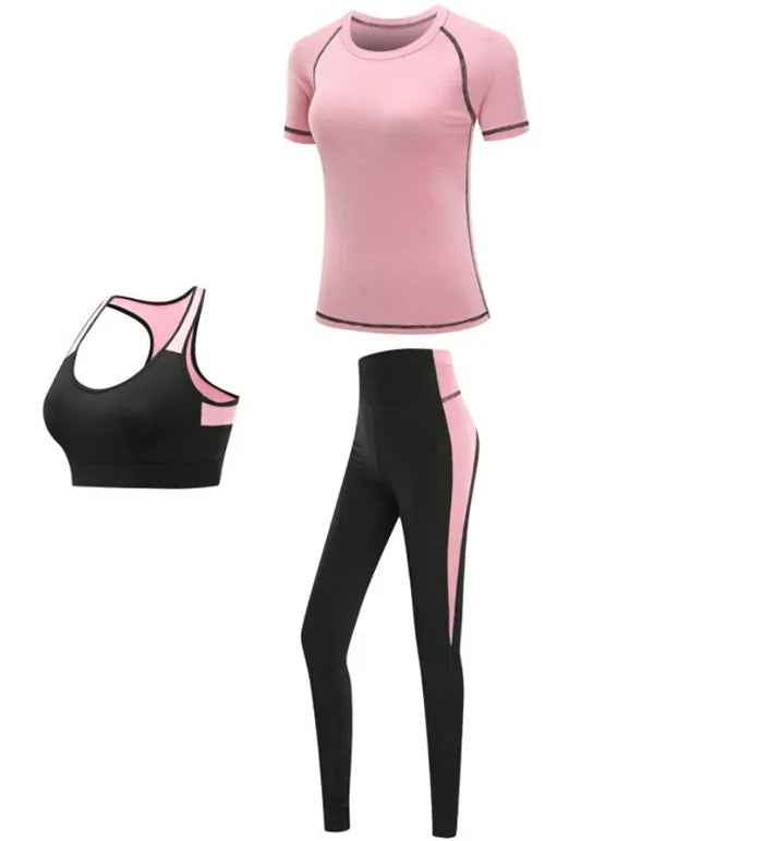 Schnell trocknende Damen Sportbekleidung Yoga-Set Fitnessstudio Yoga-Kleidung Anzugsets Mantel+BH+T-Shirt+Leggings 2019 Workout Laufen Training