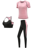 Schnell trocknende Damen Sportbekleidung Yoga-Set Fitnessstudio Yoga-Kleidung Anzugsets Mantel+BH+T-Shirt+Leggings 2019 Workout Laufen Training