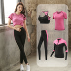 Schnell trocknende Damen Sportbekleidung Yoga-Set Fitnessstudio Yoga-Kleidung Anzugsets Mantel+BH+T-Shirt+Leggings 2019 Workout Laufen Training