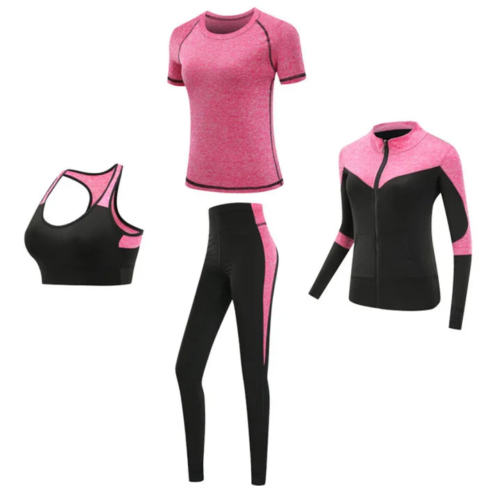 Schnell trocknende Damen Sportbekleidung Yoga-Set Fitnessstudio Yoga-Kleidung Anzugsets Mantel+BH+T-Shirt+Leggings 2019 Workout Laufen Training