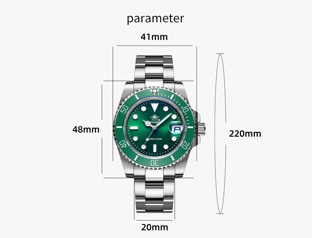 ADDIESDIVE Herren-Uhr klassisch mit Keramiklünette 200m wasserdicht Freizeit Quarz-Uhr BGW9 Blaue Leuchtzeiger Geschenk-Uhr MY-H3-2