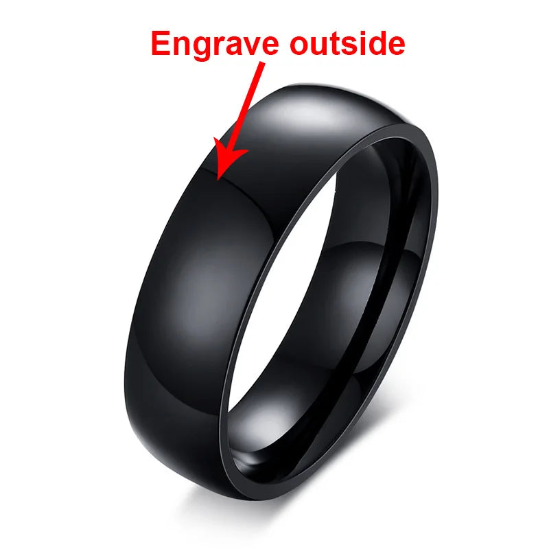 Vnox Personalisierter Edelstahlring mit abgeschrägter Kante und gebürsteter Mitte für Herren und Damen, schwarzer Ehering, individueller Namensbuchstaben-Datum-Ring