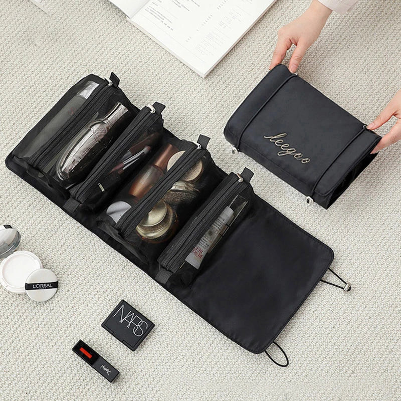 4-in-1 Kosmetiktasche für Damen, Reißverschluss, Netz, trennbare Kosmetiktasche, faltbare Nylon-Tasche, Seil-Make-up-Tasche, Kosmetyczka