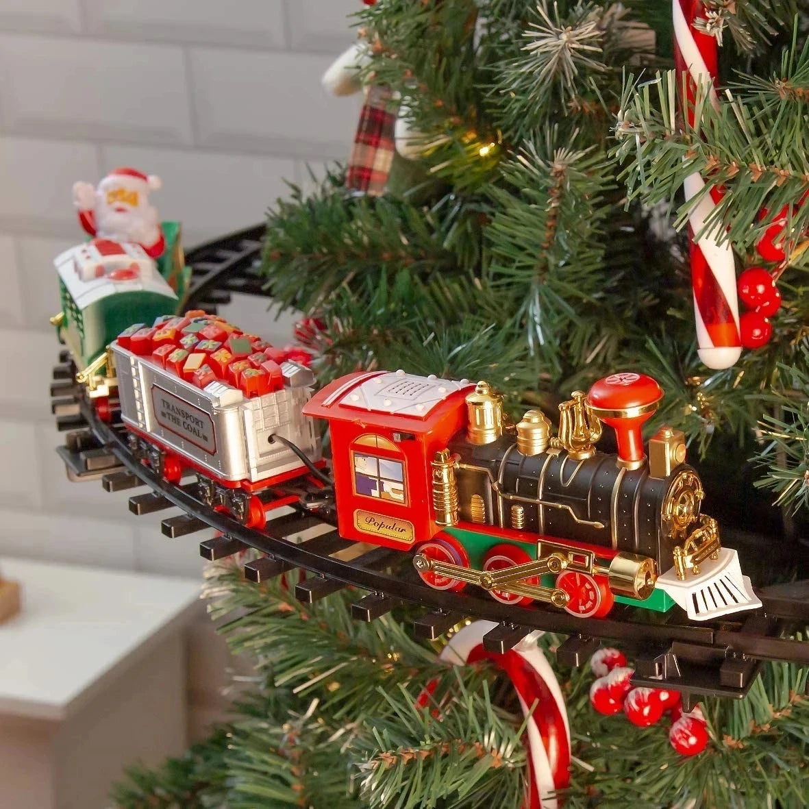 Batteriebetriebener Eisenbahnzug mit Sound & Licht, Eisenbahnwaggon, Spielzeug, Weihnachtszug, Baumschmuck, Schienenspielzeug, elektrische Spielzeuge für Kinder