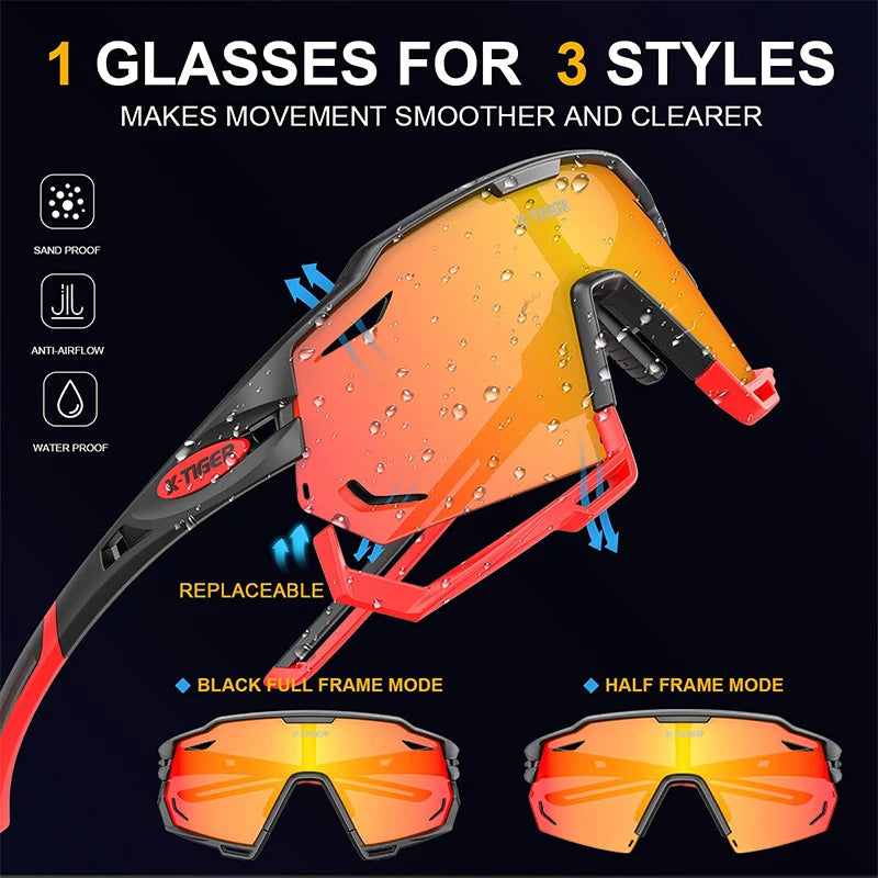 X-TIGER Cycling Glasses UV400 Photochromic Cycling Sunglasses Sports Polarized Men's Sunglasses MTB Racing Bike Glasses Eyewear