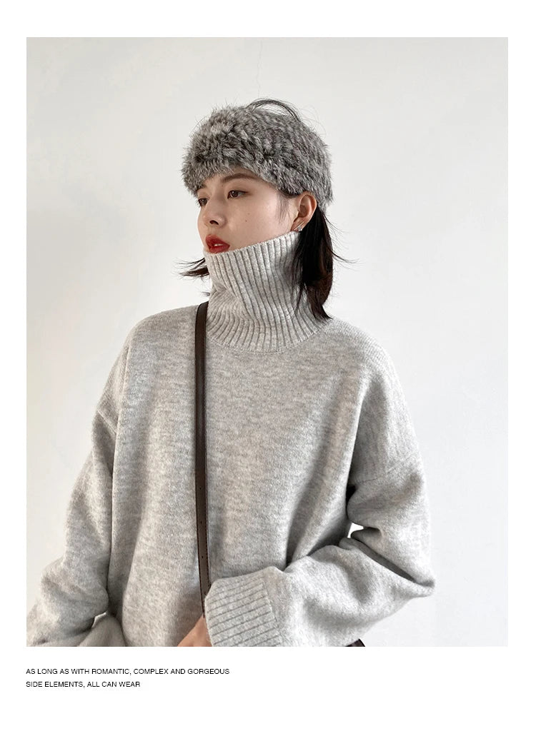 CHIC VEN Koreanischer Damen Pullover Lockerer Rollkragenpullover Warme Einfarbige Pullover Strickwaren Basic Female Tops Herbst Winter 2022