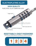 4-Digit Password Protected USB Port Laptop Security Lock Notebook Anti-Theft Combination Lock With Security Steel Lock Cable
