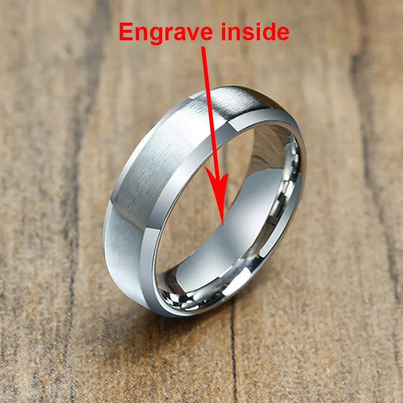 Vnox Personalisierter Edelstahlring mit abgeschrägter Kante und gebürsteter Mitte für Herren und Damen, schwarzer Ehering, individueller Namensbuchstaben-Datum-Ring