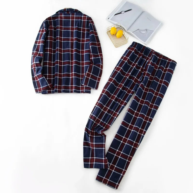Herren-Hausanzüge Langärmelige Hosenanzüge für Herbst und Winter Pyjamas für Herren Flanell Kariertes Design Pyjamas für Herren