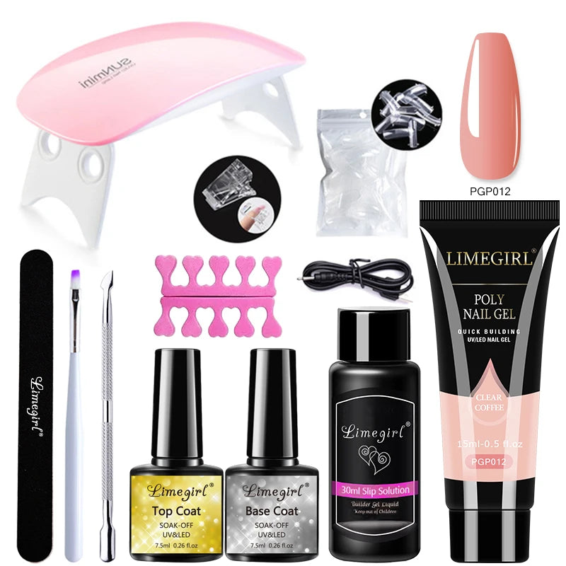 Nagelset mit Nagellampe Nageltrockner Nagelbohrmaschine Maniküre-Set Kit Poly-Nagelgel-Kit Nagellack-Set Soak-Off Nail Art Werkzeuge Sets