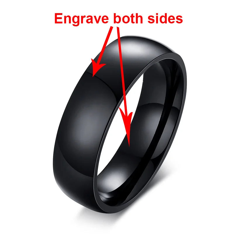 Vnox Personalisierter Edelstahlring mit abgeschrägter Kante und gebürsteter Mitte für Herren und Damen, schwarzer Ehering, individueller Namensbuchstaben-Datum-Ring