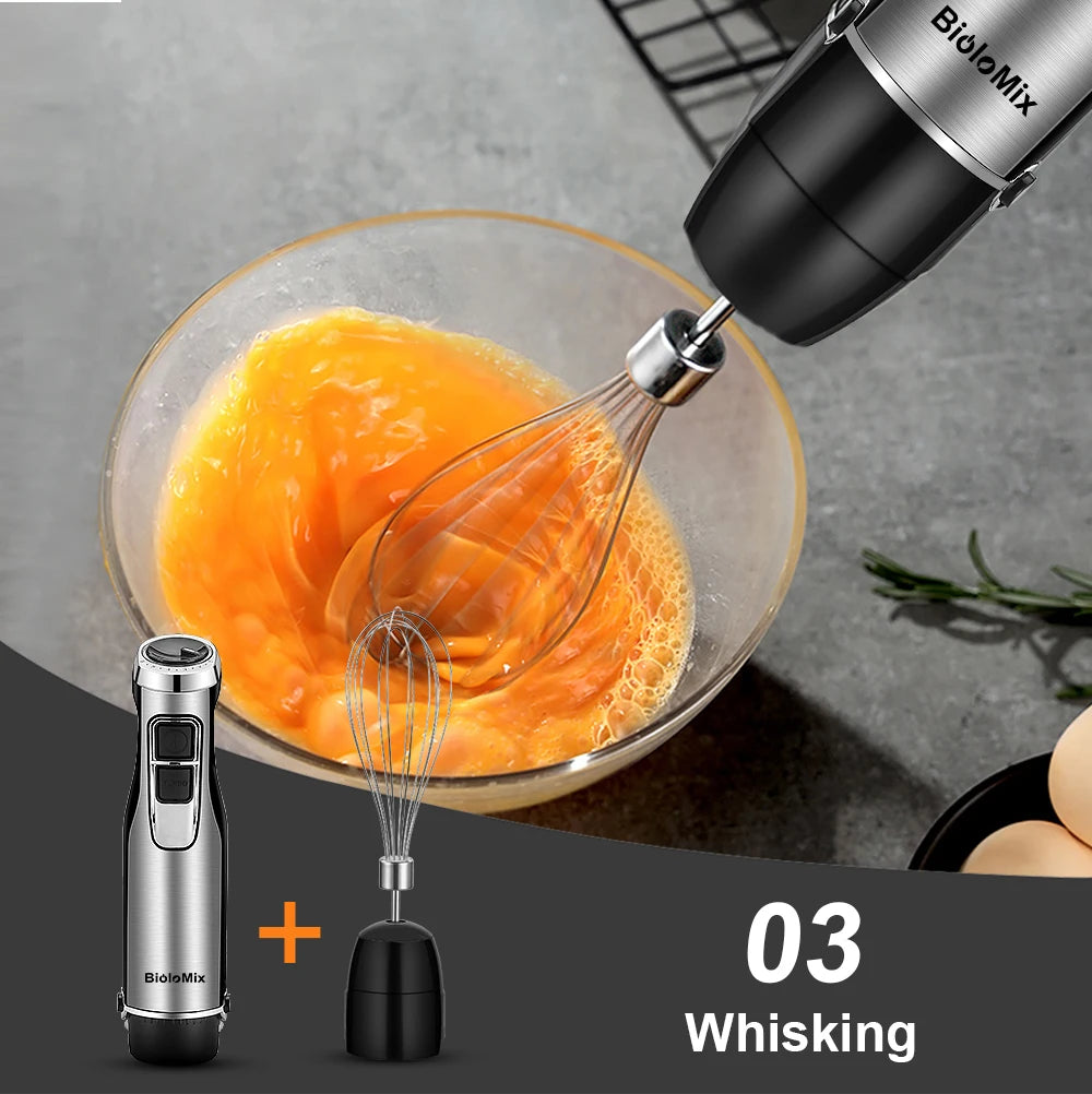 BioloMix 4-in-1 Hochleistungs-Stabmixer 1200W mit Zerkleinerer und Smoothie-Becher Edelstahl-Eismesser