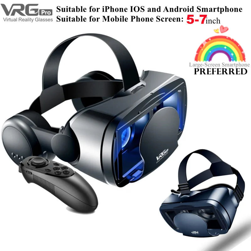 Virtual Reality VR Brille IMAX Riesiger Bildschirm HD 3D Brille Google Cardboard Box VR Headset Helm für 5-7" Telefon, unterstützt Gamepad