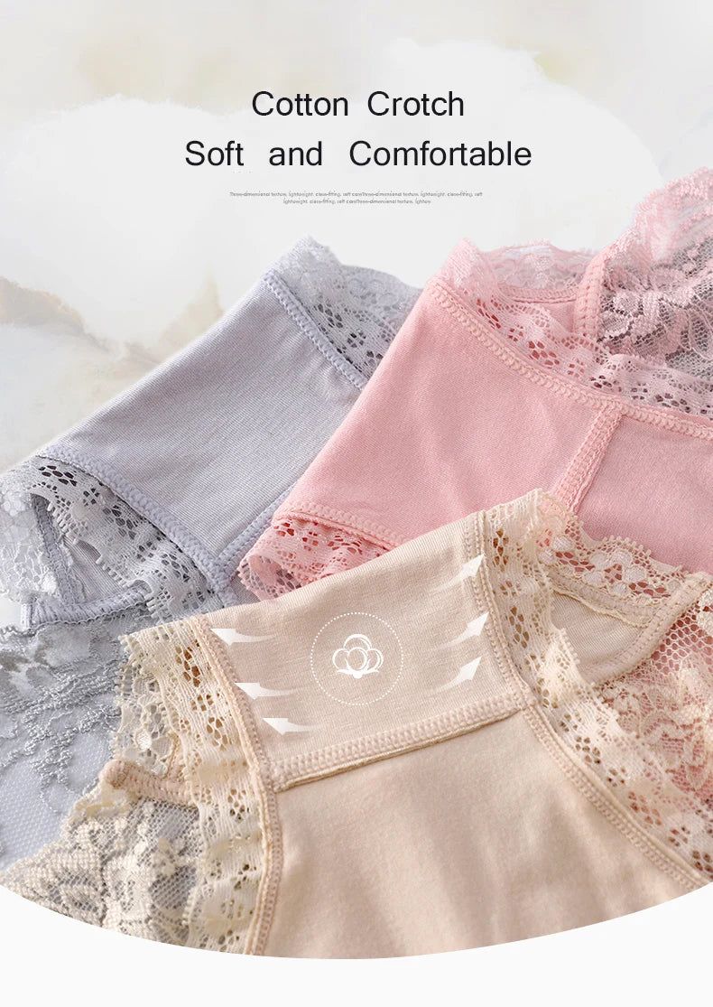 7 Stück Baumwoll-Damenunterwäsche, Spitze, transparente Höschen, bequeme, antibakterielle Übergrößen-Hosen, weibliche sexy Dessous
