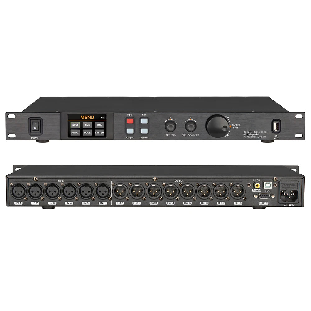 Paulkitson A808 Prozessor Digitaler professioneller Audioprozessor 8 In 8 Out 32Bit DSP 7-Band EQ Equalizer WIFI USB Ohne Rauschen