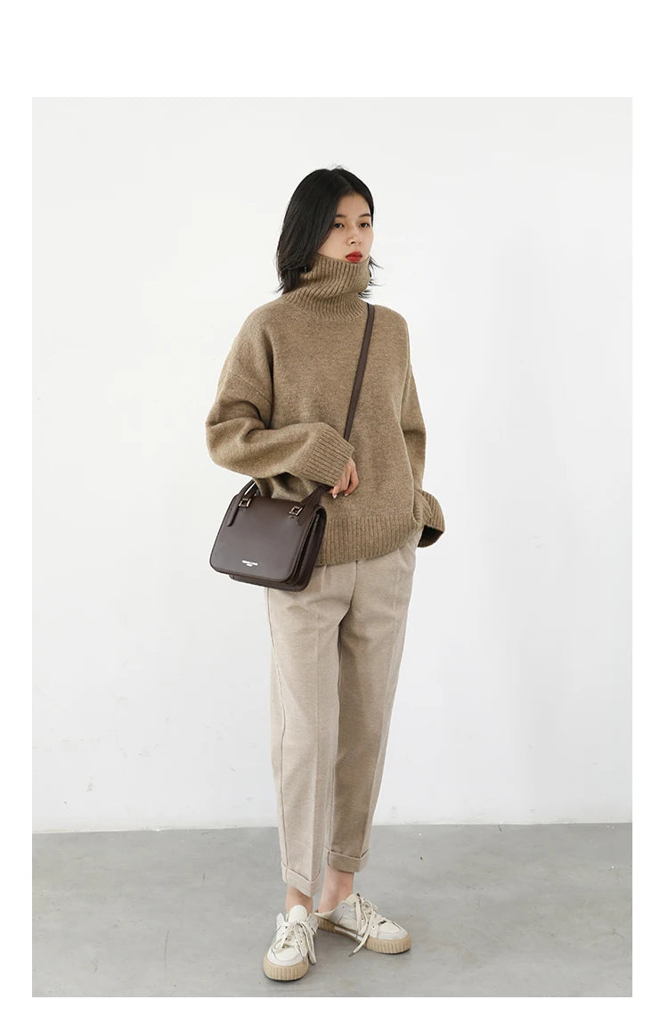 CHIC VEN Koreanischer Damen Pullover Lockerer Rollkragenpullover Warme Einfarbige Pullover Strickwaren Basic Female Tops Herbst Winter 2022