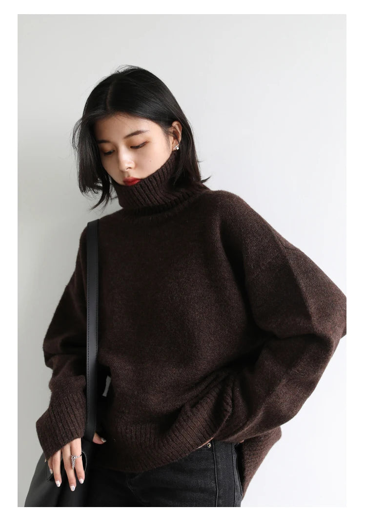 CHIC VEN Koreanischer Damen Pullover Lockerer Rollkragenpullover Warme Einfarbige Pullover Strickwaren Basic Female Tops Herbst Winter 2022