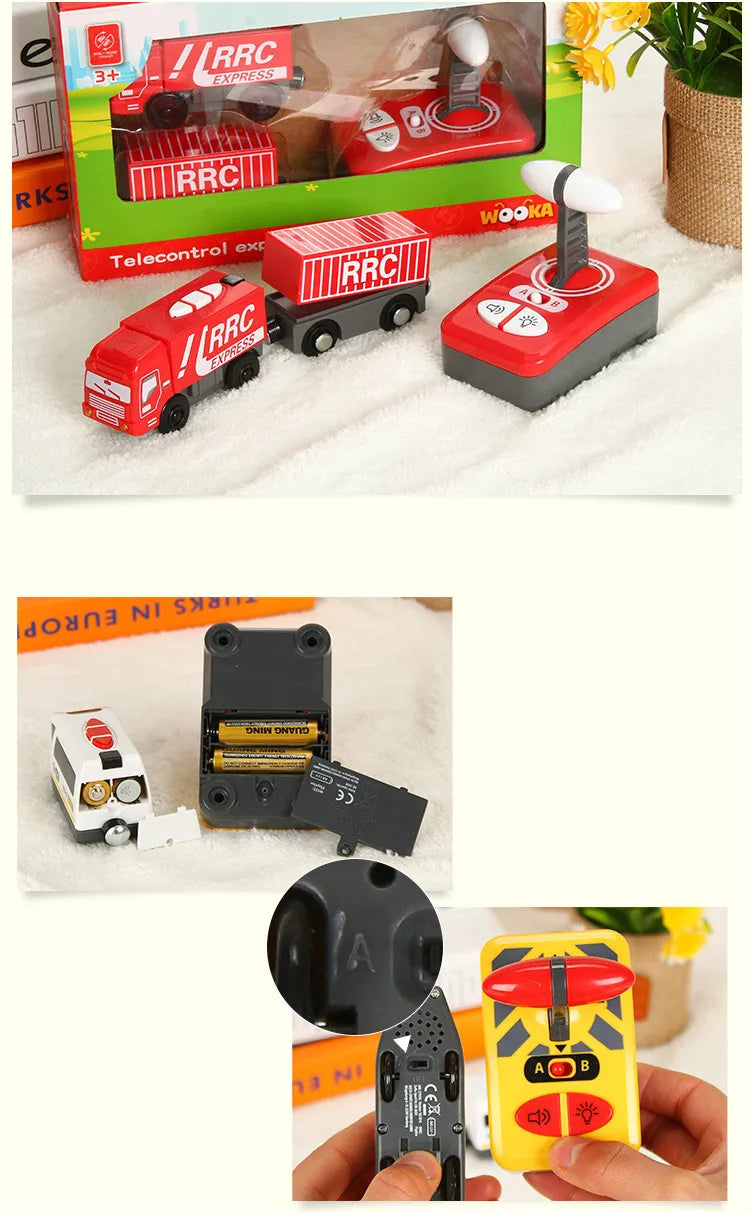 RC Elektrische Eisenbahn Spielzeugset für Kinder, Auto-Druckguss-Steckspielzeug, passend für Standard-Holzeisenbahn, batteriebetriebenes Weihnachts-Tremset