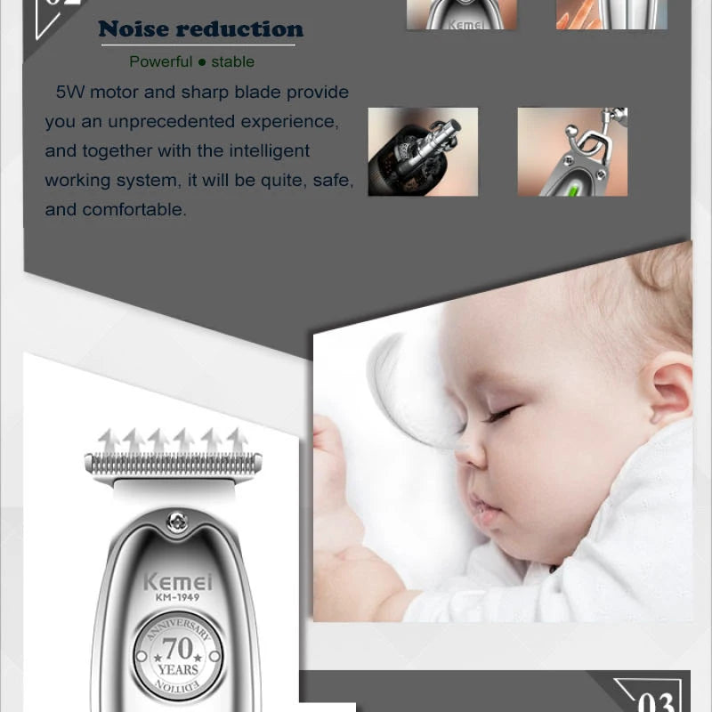 Kemei 1949 Ganzmetall-Haarschneider Professioneller Clipper für Friseure Wiederaufladbarer Elektrischer Herren-Bartrasierer Haarschneidemaschine