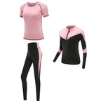 Schnell trocknende Damen Sportbekleidung Yoga-Set Fitnessstudio Yoga-Kleidung Anzugsets Mantel+BH+T-Shirt+Leggings 2019 Workout Laufen Training