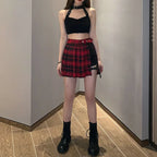 Sommer Harajuku Punk-Stil Karierte unregelmäßige Röcke Damen Asymmetrische High-Waist Schwarze Röcke Plissierte Mädchen Gothic Halbröcke