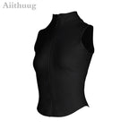 Aiithuug Athletic Reißverschluss-Sweatweste Jacke Ärmellose Lauf-Yoga-Tops Stehkragen-Shirts Sport-Top Fitness Damen Workout-Tops
