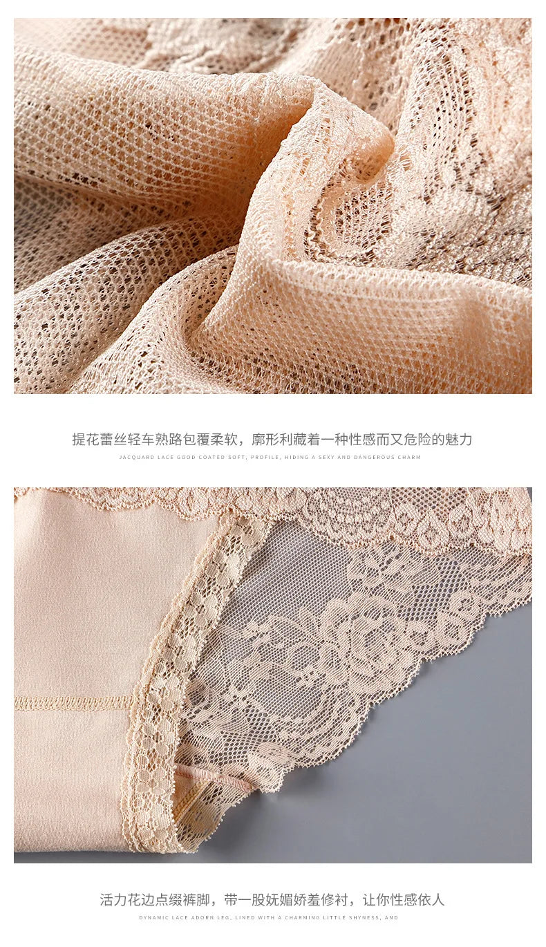 7 Stück Baumwoll-Damenunterwäsche, Spitze, transparente Höschen, bequeme, antibakterielle Übergrößen-Hosen, weibliche sexy Dessous