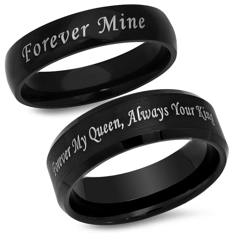 Vnox Personalisierter Edelstahlring mit abgeschrägter Kante und gebürsteter Mitte für Herren und Damen, schwarzer Ehering, individueller Namensbuchstaben-Datum-Ring