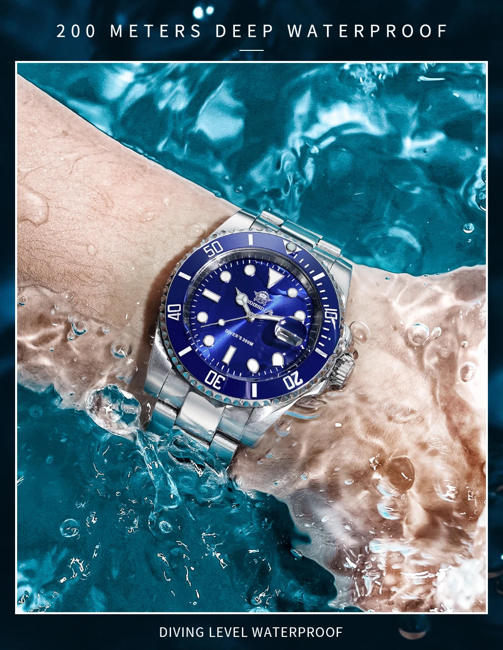 ADDIESDIVE Herren-Uhr klassisch mit Keramiklünette 200m wasserdicht Freizeit Quarz-Uhr BGW9 Blaue Leuchtzeiger Geschenk-Uhr MY-H3-2