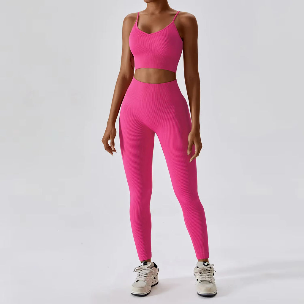 Joyyoung ODM/OEM Neues sexy Trainingsbekleidung nahtloses geripptes High-Impact-BH Scrunch Shorts Yoga Sets Fitness Sportbekleidung