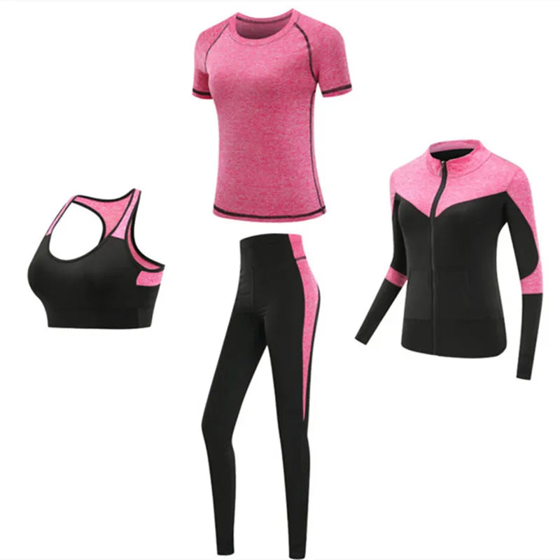 Schnell trocknende Damen Sportbekleidung Yoga-Set Fitnessstudio Yoga-Kleidung Anzugsets Mantel+BH+T-Shirt+Leggings 2019 Workout Laufen Training