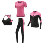 Schnell trocknende Damen Sportbekleidung Yoga-Set Fitnessstudio Yoga-Kleidung Anzugsets Mantel+BH+T-Shirt+Leggings 2019 Workout Laufen Training