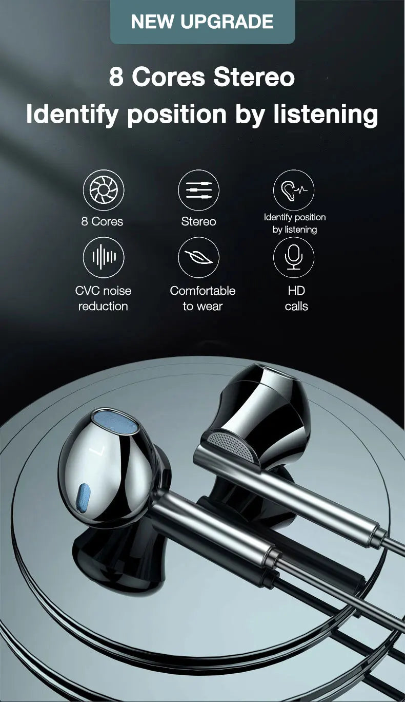 EARDECO 8 Kerne Kabelgebundene Kopfhörer Ohrhörer Bass In-Ear-Kopfhörer mit Mikrofon Ohrhörer Ohrstöpsel Handy-Headset Dynamischer Stereo