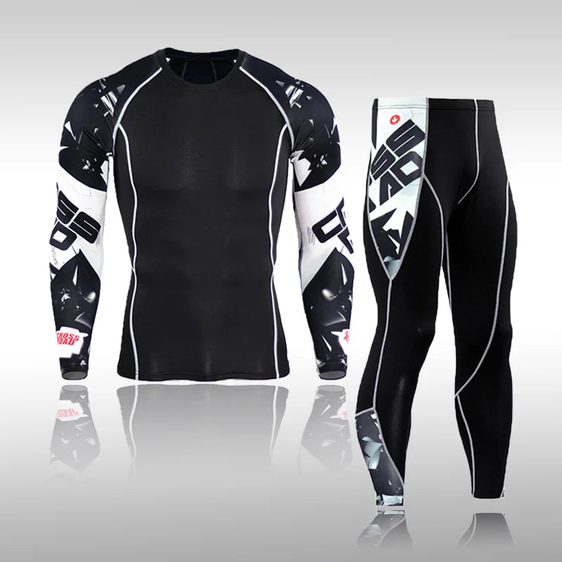 Herren Kompressions-Sportanzug Schnelltrocknend Schweißableitend Fitness Training MMA Kit Rashguard Herren Sportbekleidung Jogging Laufbekleidung