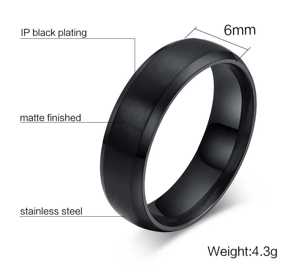 Vnox Personalisierter Edelstahlring mit abgeschrägter Kante und gebürsteter Mitte für Herren und Damen, schwarzer Ehering, individueller Namensbuchstaben-Datum-Ring