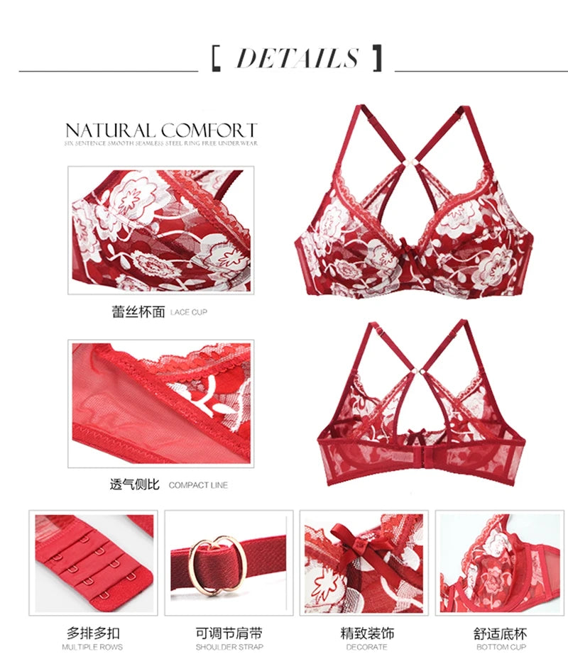 DaiNaFang Neue Sexy Hochwertige Damen Ultra Dünn Dick 75-95 BCDE Cup BH-Sets Spitze Push Up Unterwäsche Höschen Übergröße Dessous
