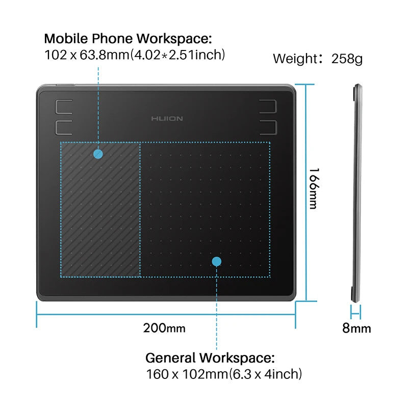 HUION HS64 Grafiktablett 6 Zoll Zeichentabletten Digitales Stift-Pad Schreib- und Zeichentafel 8192 Stifte für Android Windows Mac Laptop