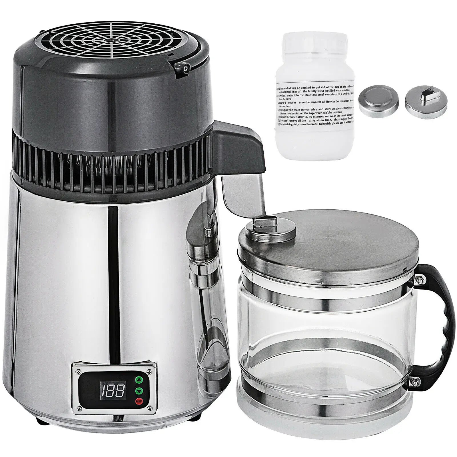 SucceBuy 4L Wasserdestilliergerät Reiniger Filter Spender Trinkwasserenthärter Dual-Temperaturanzeige Überhitzungsschutz Haushaltsgerät