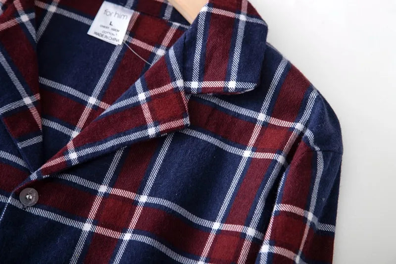 Herren-Hausanzüge Langärmelige Hosenanzüge für Herbst und Winter Pyjamas für Herren Flanell Kariertes Design Pyjamas für Herren