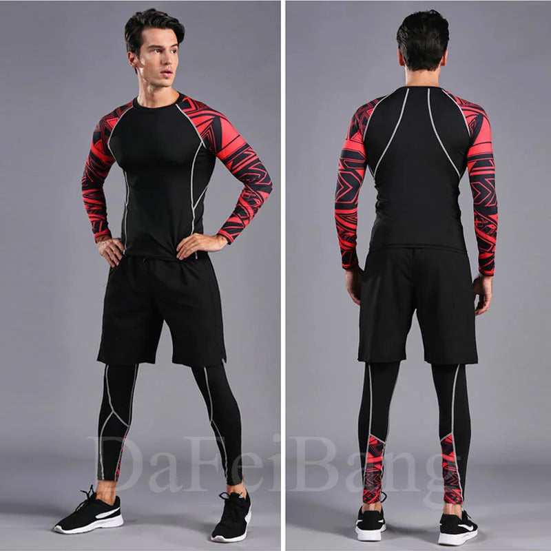 Herren Kompressions-Sportanzug Schnelltrocknend Schweißableitend Fitness Training MMA Kit Rashguard Herren Sportbekleidung Jogging Laufbekleidung