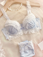 Bügel-Push-up-BH-Set aus Stahl mit reinem Verlangen, windige, große Körbchen für Mädchenunterwäsche, bestickte Spitze, große Dessous mit Höschen-Set