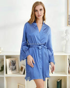 Solid 8209 Braut Hochzeitsroben-Set Damen Nachtwäsche Dreiecksspitze Brautjungfern Satinrobe