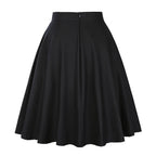 Damen-Laufsteg Baumwolle Retro Vintage Rock Schwarz Faldas High Waist A-Linie Rockabilly Jupe 50er Swing Tellerrock Pin Up Skater