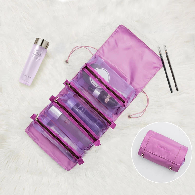4-in-1 Kosmetiktasche für Damen, Reißverschluss, Netz, trennbare Kosmetiktasche, faltbare Nylon-Tasche, Seil-Make-up-Tasche, Kosmetyczka