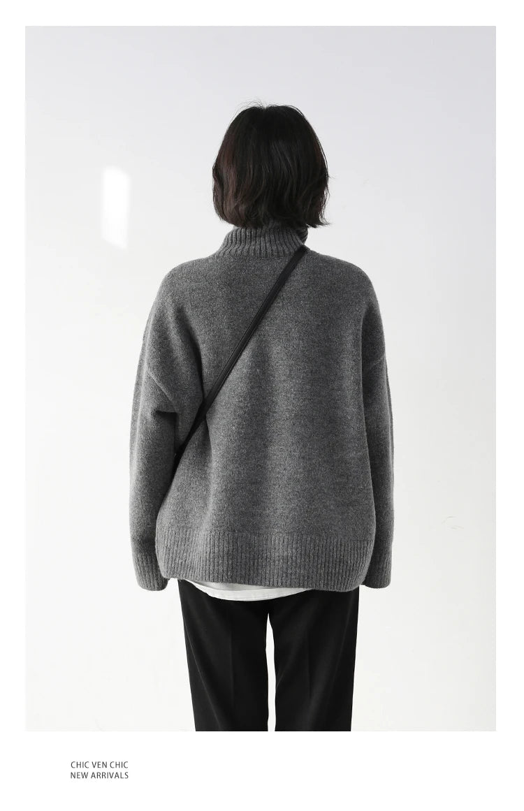 CHIC VEN Koreanischer Damen Pullover Lockerer Rollkragenpullover Warme Einfarbige Pullover Strickwaren Basic Female Tops Herbst Winter 2022