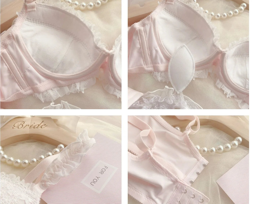 Bügel-Push-up-BH-Set aus Stahl mit reinem Verlangen, windige, große Körbchen für Mädchenunterwäsche, bestickte Spitze, große Dessous mit Höschen-Set